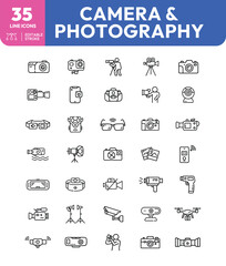 Camera and Photography Line Icons Diverse Collection of Photographic Equipment