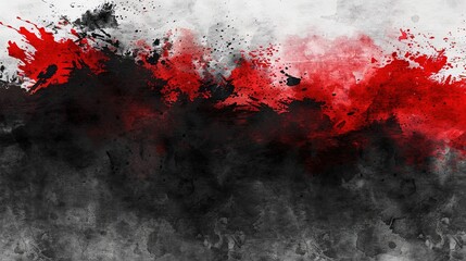 A dramatic and energetic abstract background featuring an explosion of crimson red and charcoal black powder or watercolor. High-contrast design for powerful concepts.