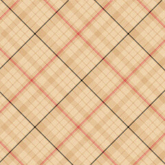 Vintage beige and red plaid fabric texture with subtle grunge