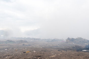 Fire at a household waste dump. Environmental pollution. Levoberezhny garbage dump. Poisonous substances of dioxins enter the air.  July 2021 Novosibirsk russia