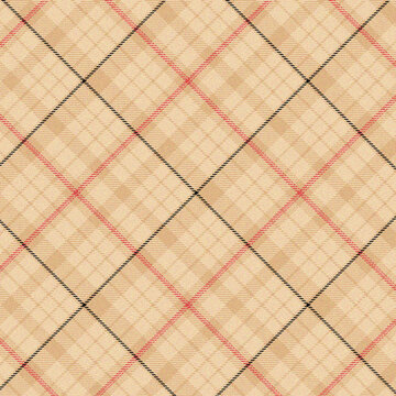 Vintage beige and red plaid fabric texture with subtle grunge