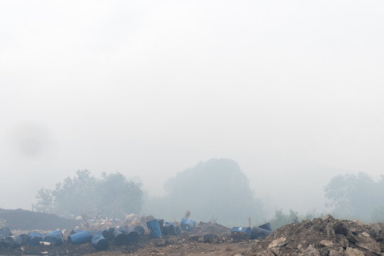 Fire at a household waste dump. Environmental pollution. Levoberezhny garbage dump. Poisonous substances of dioxins enter the air.  July 2021 Novosibirsk russia