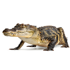 Fototapeta premium American Alligator Portrait: A detailed portrait showcases a formidable American alligator, revealing its textured skin, powerful jaws, and ancient reptilian features.