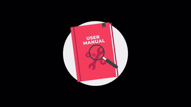 User Manual Book with Magnifying Glass. Support Guide Concept Animation Video - Transparent