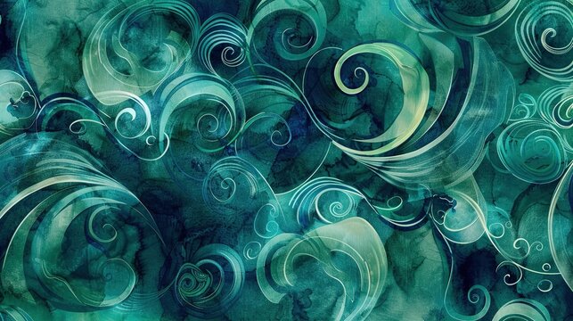 An abstract background of dark teal and sea green watercolor, featuring organic, swirling patterns that evoke deep water or magical smoke. A vibrant and artistic texture for creative projects. - Powered by Adobe