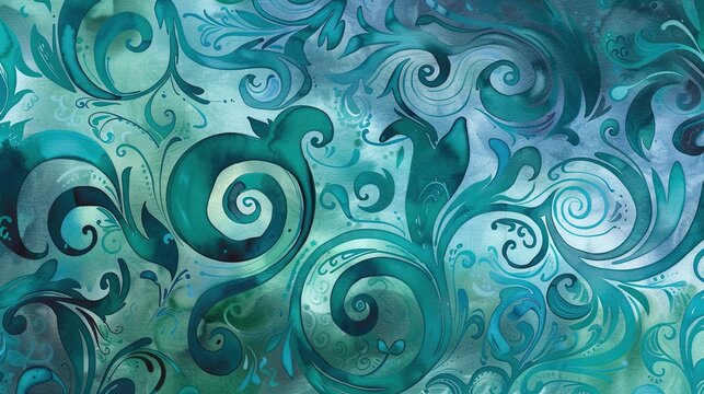 An abstract background of dark teal and sea green watercolor, featuring organic, swirling patterns that evoke deep water or magical smoke. A vibrant and artistic texture for creative projects.