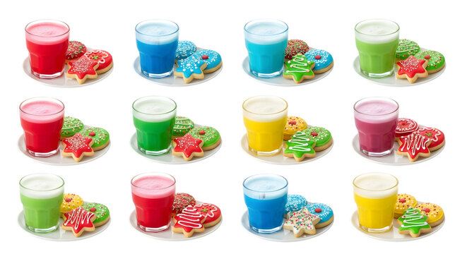 Collection of colorful layered jelly desserts with whipped cream isolated on transparent background - Powered by Adobe