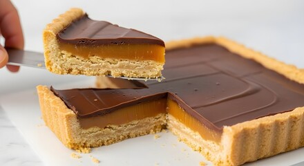 Close-up of a slice of Scottish pie being cut on a table