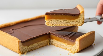 Close-up of a slice of Scottish pie being cut on a table