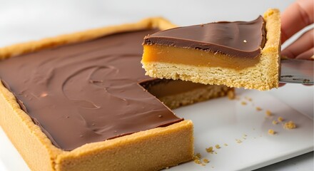 Close-up of a slice of Scottish pie being cut on a table