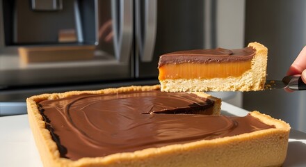 Close-up of a slice of Scottish pie being cut on a table