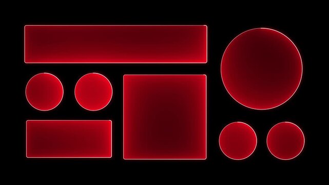 Neon frame effect smartphone icon interface isolated. RED  UI light frame square and circle banner with glow stroke. Control center widget for smartphone and web app, vector illustration.4k