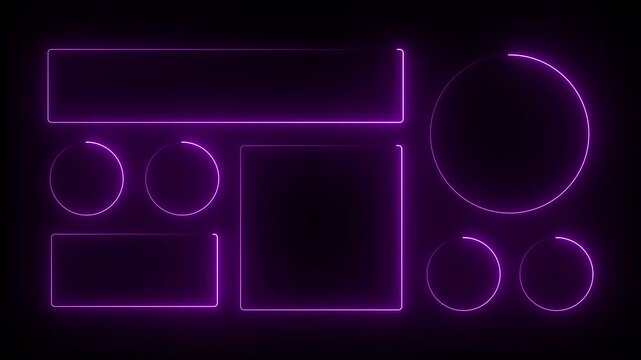 Neon Liquid glass effect smartphone icon interface isolated. Violet UI light frame square and circle banner with glow stroke. Control center widget for smartphone and web app, vector illustration.4k