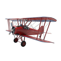 Vintage Red Biplane Aircraft Isolated on Transparent Background Ready for Flight with Intricate Details and Classic Design