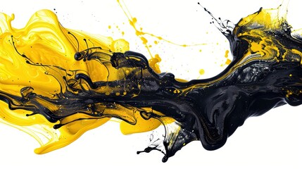 An elegant, dynamic abstract watercolor splash combining vibrant yellow and deep black on a white background. This artistic texture is ideal for modern designs, creative projects, and expressive backg