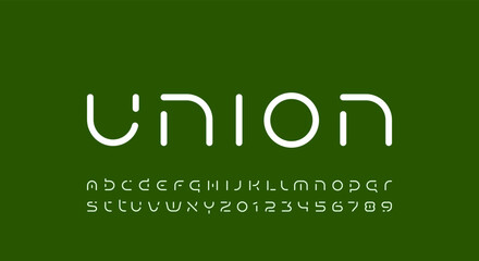 Modern font alphabet from rounded line, technology letters and numbers, vector illustration 10EPS