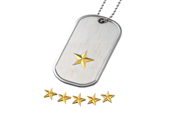 Blank Silver Military Dog Tag with Gold Star PNG | Army ID Tag Chain Transparent