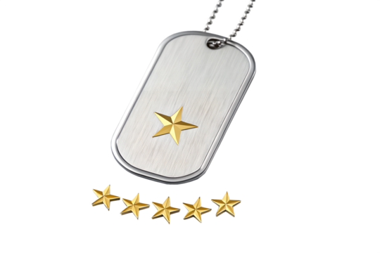 Blank Silver Military Dog Tag with Gold Star PNG | Army ID Tag Chain Transparent