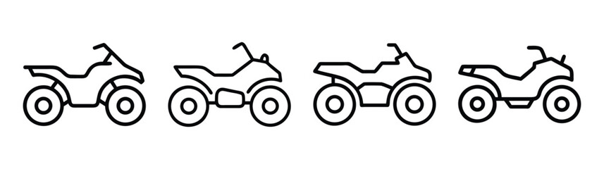 Fototapeta premium Set of four outlined quad bikes and atvs in a row for graphic design projects