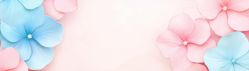Soft pink and blue floral background with glowing petals and delicate texture creating calm and elegant spring design
