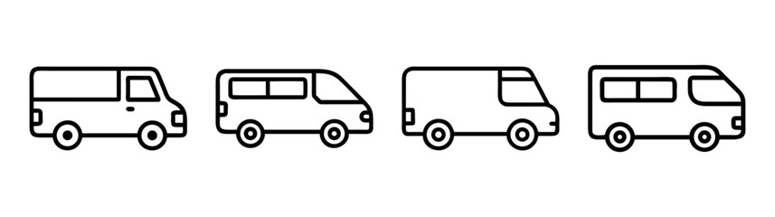 Diverse van fleet line art simple icons set commercial vehicles transportation logistics