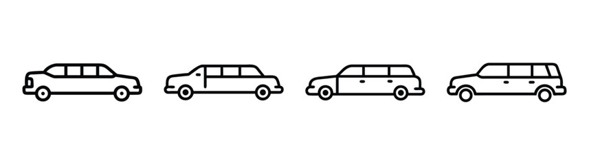 Fototapeta premium Collection of four different styles of stretch limousines and station wagons on white