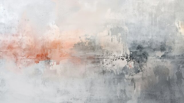 An abstract grunge background with a faded terracotta and light gray concrete or plaster texture. A weathered, artistic, and rustic surface for design.
