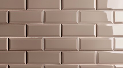 Obraz premium A clean, smooth background of mocha or light brown subway tiles. A classic and warm ceramic wall texture for modern kitchen or bathroom interior designs.