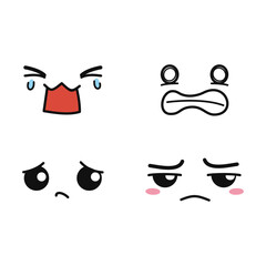 Expressive Emotions Diverse Cartoon Faces Displaying Joy, Sadness, and Anger on a White Background