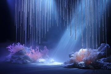 Underwater Fantasy Stage with Pearl Strings and Coral Elements Oceanic Wedding Decor Aquatic Event Photography