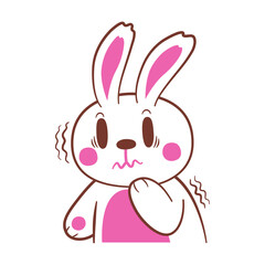 Cute cartoon rabbit shivering with fear, an adorable white and pink character trembling from anxiety