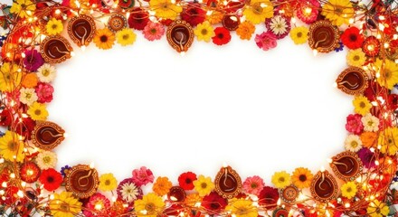 Diwali diya and flower border