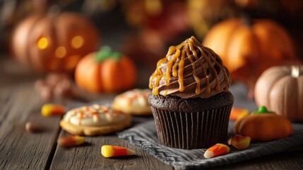 A decadent fall dessert scene where treats and seasonal wealth tempt the senses.