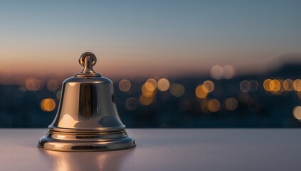 Golden Bell Still Life, Serene Evening, Abstract City Lights, Soft Shadows and Reflections.