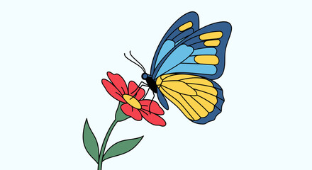 Colorful butterfly on red flower illustration showcases vibrant details in nature's art