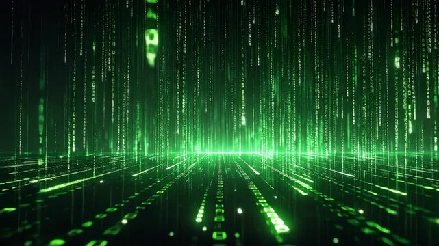 Futuristic Digital Matrix Code Rain Abstract Background Animation.