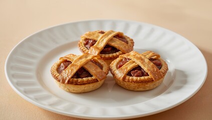 Golden Crust Filled Treats on White Plate, A Study in Texture and Warm Tones.