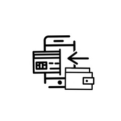 transaction icon, transfer icon, device to card transaction, card to device, credit card transfer symbol. Simple line design on white background.