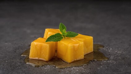 Golden Cubes with Verdant Adornment, a Study in Light and Form, Texture and Color.