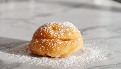 Golden Donut Delight with Soft Focus and Delicate Powder Sugar Finish, Still Life.