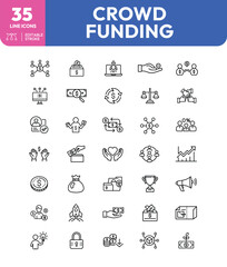 Crowdfunding Line Icons Financial Support Investment and Growth Symbols
