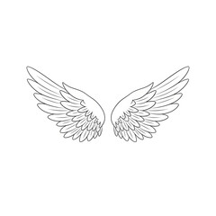 Obraz premium Single Vector Angel wings icon, peaceful Christmas symbol, soft minimal outline vector, elegant monochrome illustration, tattoo, dove, icon, feathers, black, pigeon, flying, eagle, vector, wing