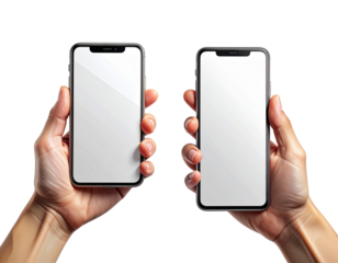 Male and Female Hand Smartphone Collection, Two Variations in One Frame, Isolated on Transparent Background