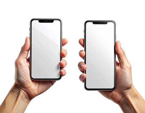 Male and Female Hand Smartphone Collection, Two Variations in One Frame, Isolated on Transparent Background - Powered by Adobe