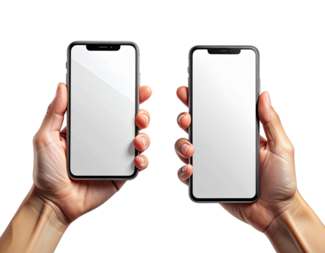 Male and Female Hand Smartphone Collection, Two Variations in One Frame, Isolated on Transparent Background - Powered by Adobe
