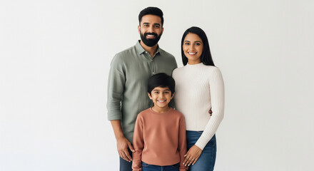 Happy Indian Family Portrait Smiling on White Background