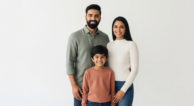 Happy Indian Family Portrait Smiling on White Background