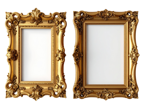 Ornate Round and Rectangular Gold Frame Bundle, Two Variations in One Frame, Isolated on Transparent Background