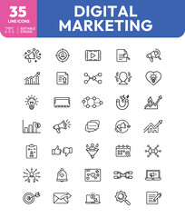 Digital Marketing Icons A Collection of ThirtyFive Line Icons