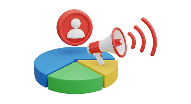 Marketing megaphone and pie chart with user icon